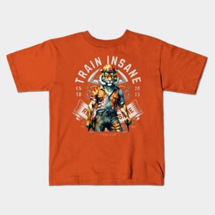Train Insane, or remain the same (tiger muscle hardhat) Kids T-Shirt
